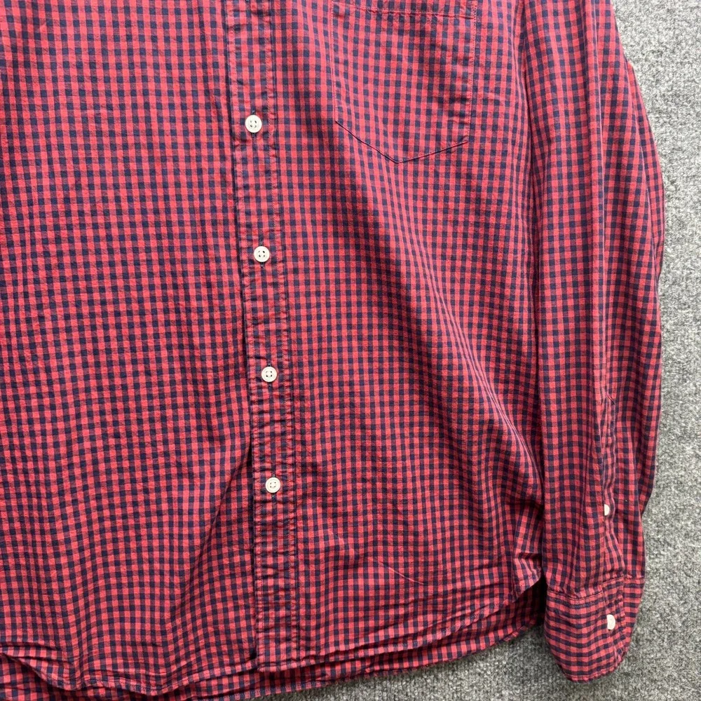 J.Crew Button-Down Shirt Mens Size L Red Navy Gingham Slim Fit Long‎ Sleeve Flex